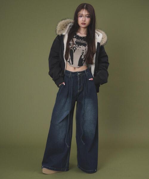 dispark（ディスパーク）の「DISPARK/【26年春夏新作】ドローコードブラストデニム（デニムパンツ・レディース・ダークインディゴブルー/ブラック・MEDIUM/SMALL）」の3枚目の写真