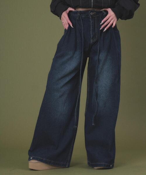 dispark（ディスパーク）の「DISPARK/【26年春夏新作】ドローコードブラストデニム（デニムパンツ・レディース・ダークインディゴブルー/ブラック・MEDIUM/SMALL）」の5枚目の写真