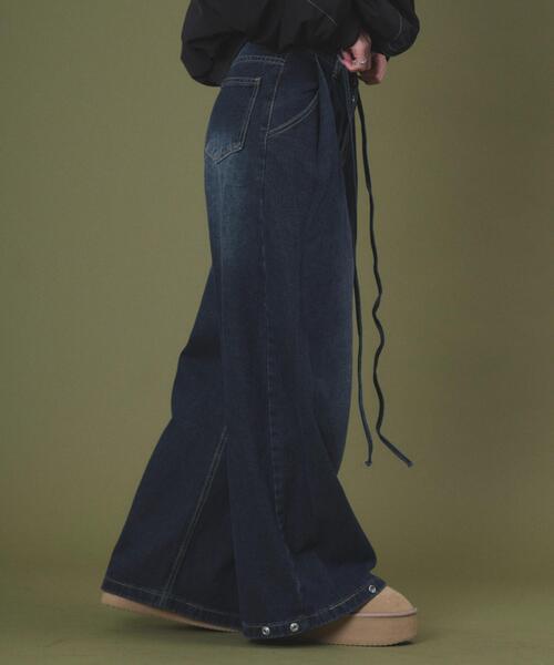 dispark（ディスパーク）の「DISPARK/【26年春夏新作】ドローコードブラストデニム（デニムパンツ・レディース・ダークインディゴブルー/ブラック・MEDIUM/SMALL）」の6枚目の写真