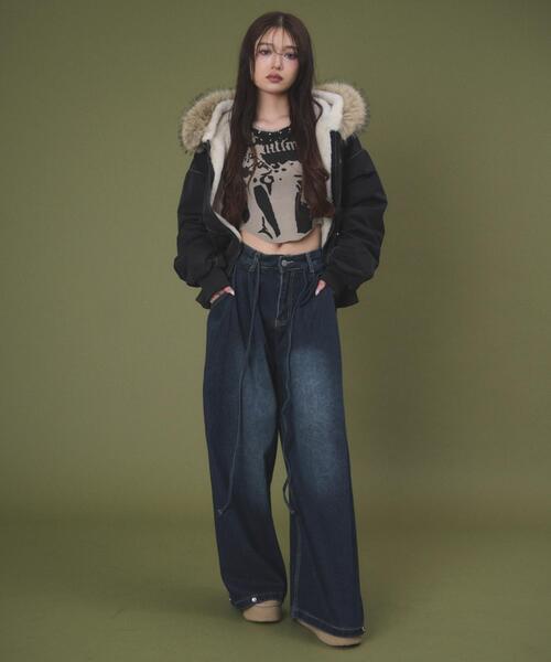 dispark（ディスパーク）の「DISPARK/【26年春夏新作】ドローコードブラストデニム（デニムパンツ・レディース・ダークインディゴブルー/ブラック・MEDIUM/SMALL）」の7枚目の写真