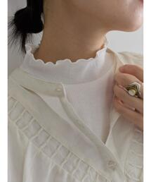 Samansa Mos2 blue | 【吸湿発熱】リブフリル衿PO(Tシャツ/カットソー)