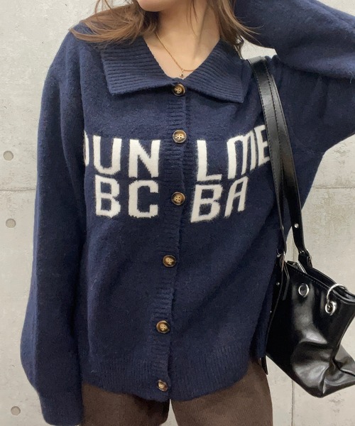 ROGER AND RAW（ロジャーアンドロウ）の「ロゴジャガード襟付きニットトップス カーディガン（カーディガン/ボレロ・レディース・ネイビー/チャコールグレー/グレー/ライトベージュ・FREE）」の4枚目の写真