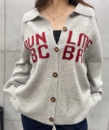 襟付きジャガードロゴニットカーディガン