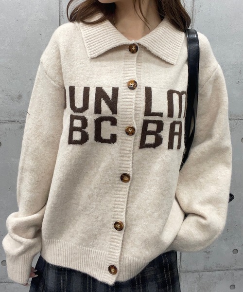 ROGER AND RAW（ロジャーアンドロウ）の「ロゴジャガード襟付きニットトップス カーディガン（カーディガン/ボレロ・レディース・ネイビー/チャコールグレー/グレー/ライトベージュ・FREE）」の8枚目の写真
