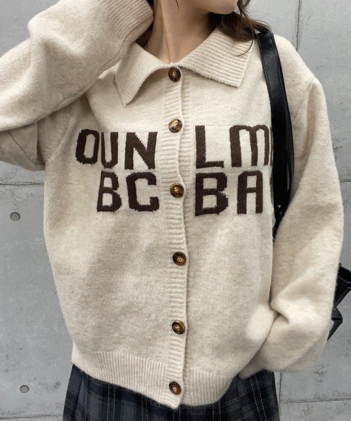 ROGER AND RAW（ロジャーアンドロウ）の「ロゴジャガード襟付きニットトップス カーディガン（カーディガン/ボレロ・レディース・ネイビー/チャコールグレー/グレー/ライトベージュ・FREE）」の9枚目の写真