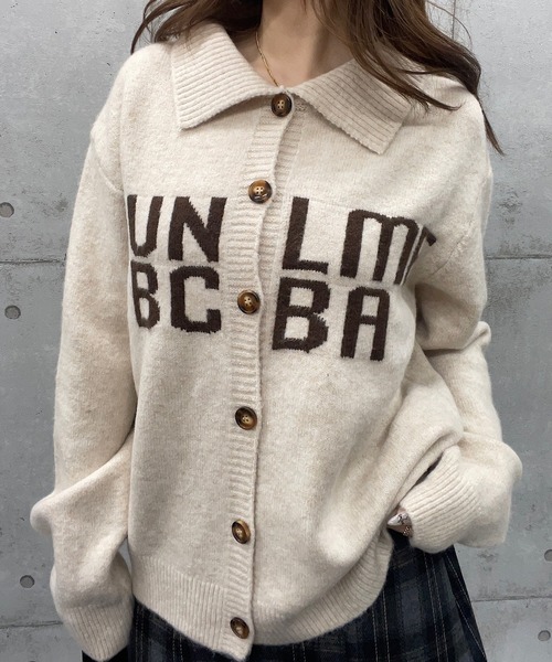 ROGER AND RAW（ロジャーアンドロウ）の「ロゴジャガード襟付きニットトップス カーディガン（カーディガン/ボレロ・レディース・ネイビー/チャコールグレー/グレー/ライトベージュ・FREE）」の11枚目の写真
