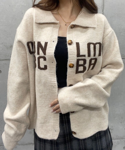 ROGER AND RAW（ロジャーアンドロウ）の「ロゴジャガード襟付きニットトップス カーディガン（カーディガン/ボレロ・レディース・ネイビー/チャコールグレー/グレー/ライトベージュ・FREE）」の14枚目の写真