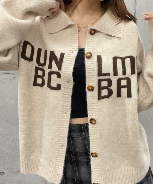 ROGER AND RAW（ロジャーアンドロウ）の「ロゴジャガード襟付きニットトップス カーディガン（カーディガン/ボレロ・レディース・ネイビー/チャコールグレー/グレー/ライトベージュ・FREE）」の16枚目の写真