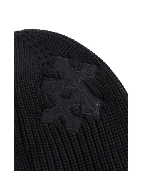 SUPPLIER（サプライヤー）の「ビーニー｜Cross Leather Patch Balaclava beanie｜SUPPLIER（ニットキャップ/ビーニー・メンズ・ブラック・FREE）」の4枚目の写真