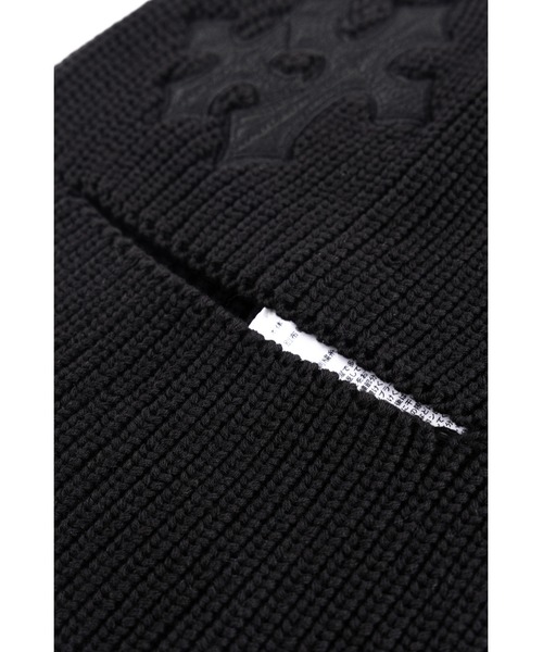 SUPPLIER（サプライヤー）の「ビーニー｜Cross Leather Patch Balaclava beanie｜SUPPLIER（ニットキャップ/ビーニー・メンズ・ブラック・FREE）」の5枚目の写真