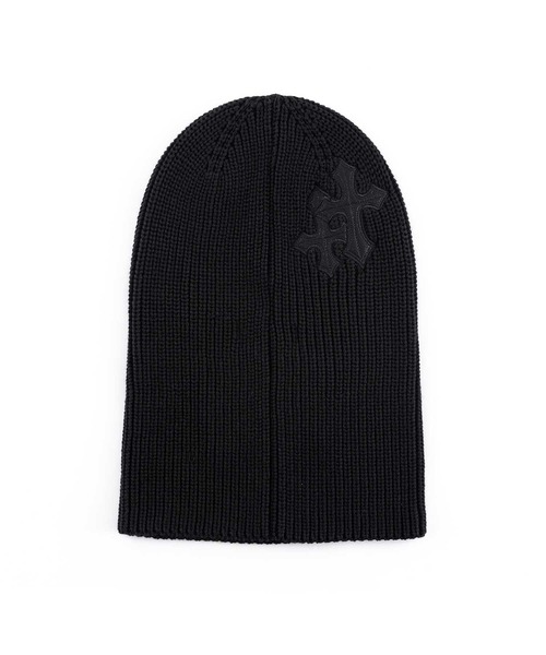 SUPPLIER（サプライヤー）の「ビーニー｜Cross Leather Patch Balaclava beanie｜SUPPLIER（ニットキャップ/ビーニー・メンズ・ブラック・FREE）」の3枚目の写真