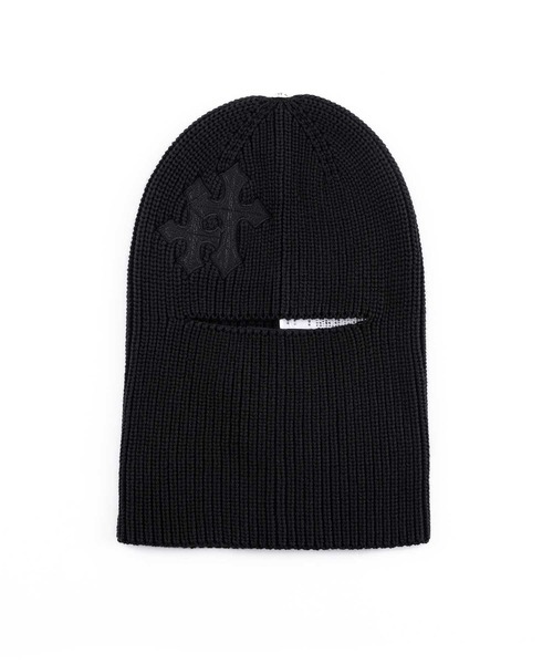 SUPPLIER（サプライヤー）の「ビーニー｜Cross Leather Patch Balaclava beanie｜SUPPLIER（ニットキャップ/ビーニー・メンズ・ブラック・FREE）」の2枚目の写真