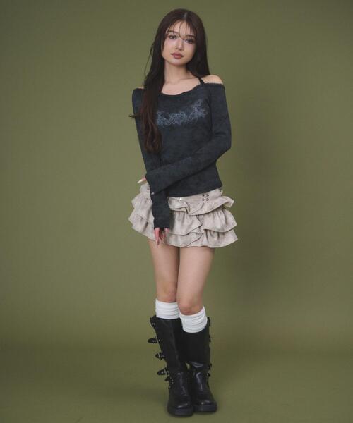 dispark（ディスパーク）の「DISPARK/【26年春夏新作】グラフィックオフショルレーストップ（Tシャツ/カットソー・レディース・ブラック/グレー・FREE）」の7枚目の写真