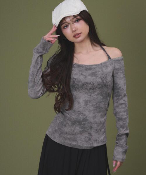 dispark（ディスパーク）の「DISPARK/【26年春夏新作】グラフィックオフショルレーストップ（Tシャツ/カットソー・レディース・ブラック/グレー・FREE）」の12枚目の写真