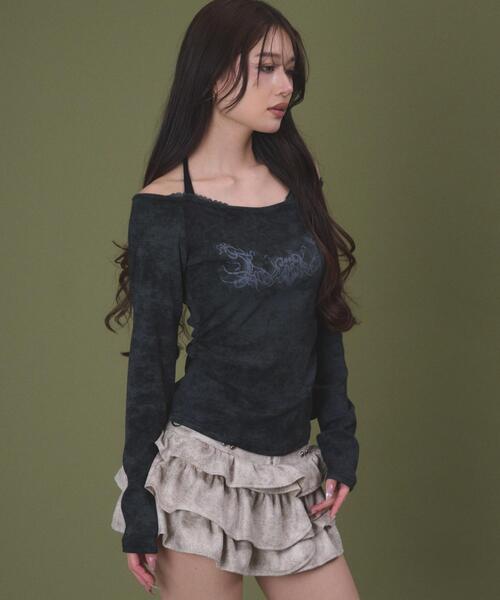 dispark（ディスパーク）の「DISPARK/【26年春夏新作】グラフィックオフショルレーストップ（Tシャツ/カットソー・レディース・ブラック/グレー・FREE）」の10枚目の写真