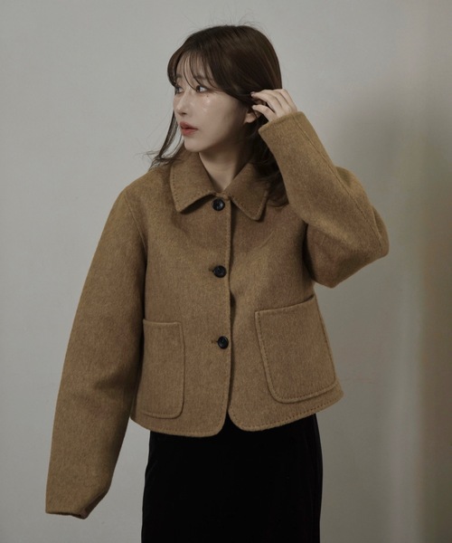 I_am（アイアム）の「handmade stitch accent short coat / ハンドメイドステッチアクセントショートコート（その他アウター・レディース・クリーム/ライトブラウン/オートミール・FREE）」の2枚目の写真