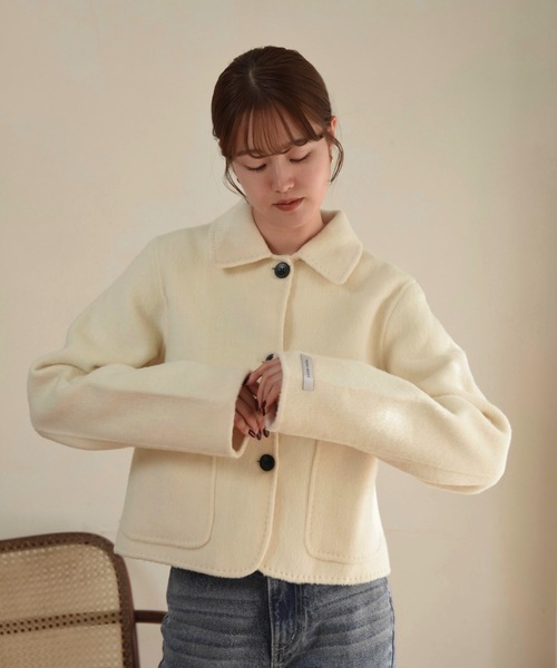 I_am（アイアム）の「handmade stitch accent short coat / ハンドメイドステッチアクセントショートコート（その他アウター・レディース・クリーム/ライトブラウン/オートミール・FREE）」の5枚目の写真