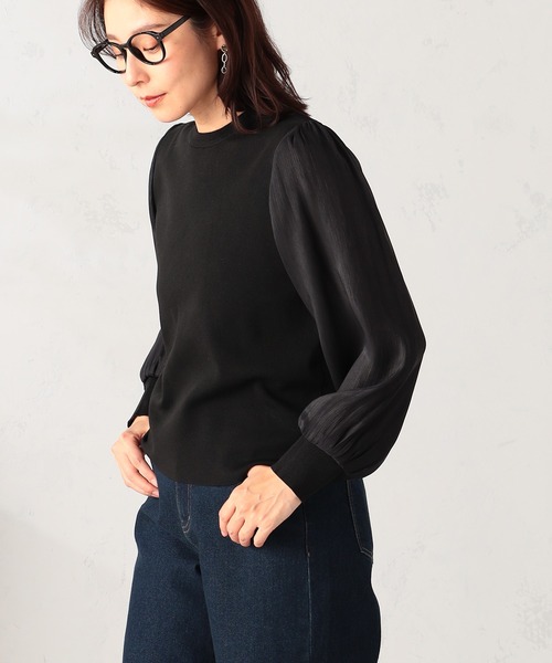 GALLORIA（ギャローリア）の「【洗濯機で洗える】袖異素材ニット（ニット/セーター・レディース・ライトグリーン/ブラック・L/LL/M/S）」の4枚目の写真