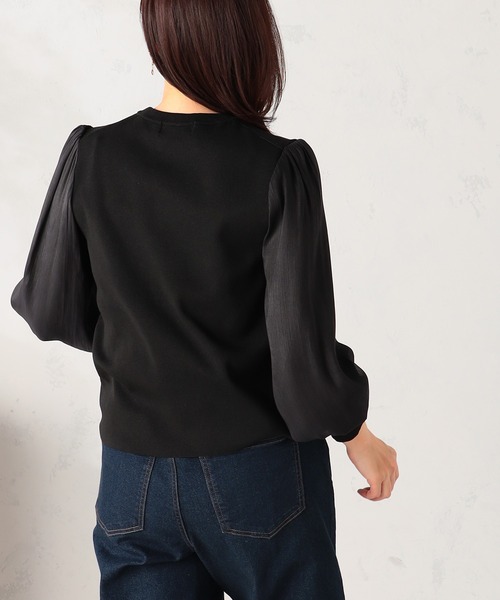 GALLORIA（ギャローリア）の「【洗濯機で洗える】袖異素材ニット（ニット/セーター・レディース・ライトグリーン/ブラック・L/LL/M/S）」の5枚目の写真