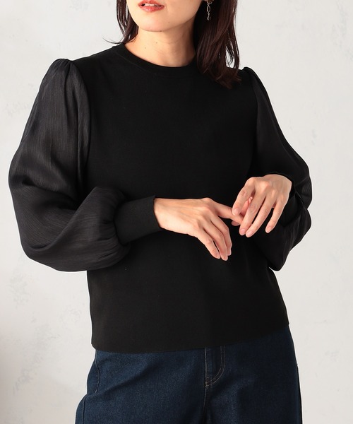 GALLORIA（ギャローリア）の「【洗濯機で洗える】袖異素材ニット（ニット/セーター・レディース・ライトグリーン/ブラック・L/LL/M/S）」の6枚目の写真