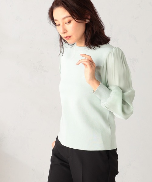 GALLORIA（ギャローリア）の「【洗濯機で洗える】袖異素材ニット（ニット/セーター・レディース・ライトグリーン/ブラック・L/LL/M/S）」の8枚目の写真