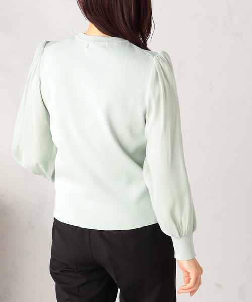 GALLORIA（ギャローリア）の「【洗濯機で洗える】袖異素材ニット（ニット/セーター・レディース・ライトグリーン/ブラック・L/LL/M/S）」の9枚目の写真