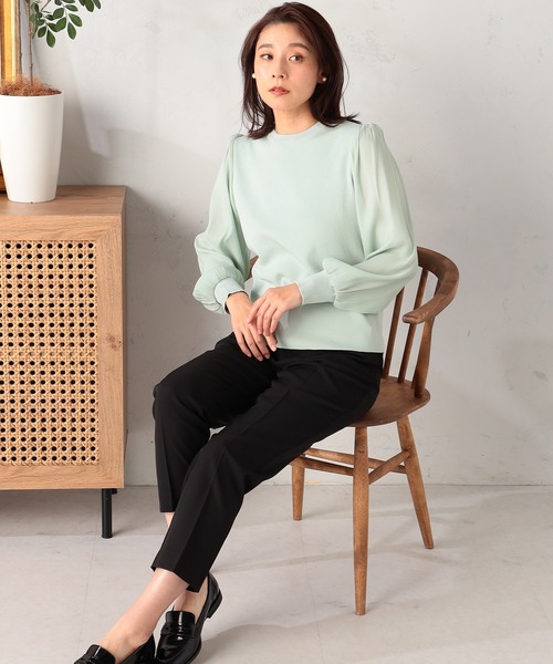 GALLORIA（ギャローリア）の「【洗濯機で洗える】袖異素材ニット（ニット/セーター・レディース・ライトグリーン/ブラック・L/LL/M/S）」の7枚目の写真