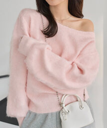 レディースのニット/セーター（ピンク/桃色系・オフショルダー