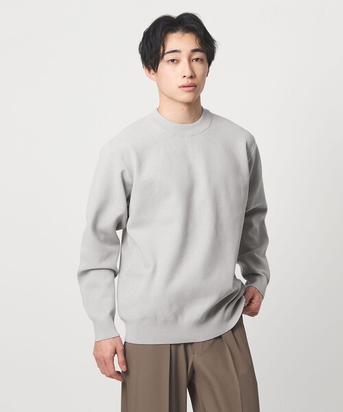 セール】A+ ポリエステル タック モックネック 長袖 ニット