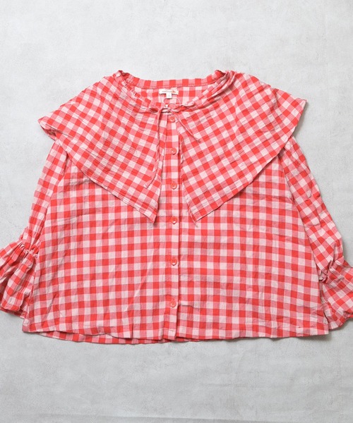 MARKEY'S（マーキーズ）の「ギンガムビッグカラーブラウス/おとな（シャツ/ブラウス・レディース・オレンジ/ブラック/レッド/ブルー・160cm）」の3枚目の写真