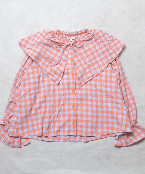 MARKEY'S（マーキーズ）の「ギンガムビッグカラーブラウス/おとな（シャツ/ブラウス・レディース・オレンジ/ブラック/レッド/ブルー・160cm）」の4枚目の写真