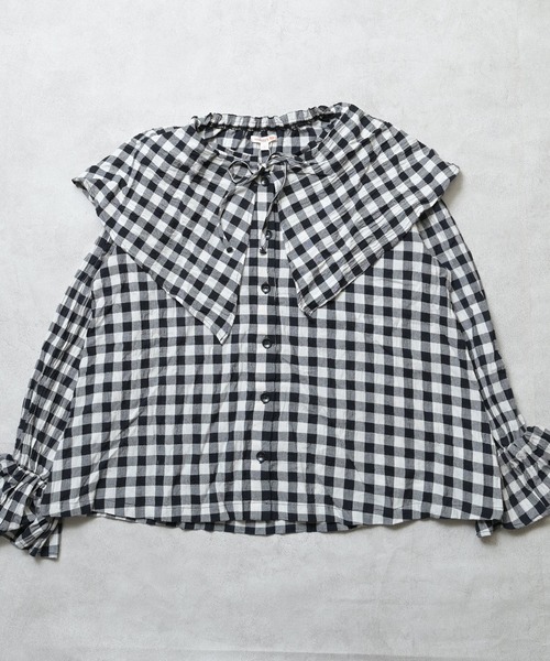 MARKEY'S（マーキーズ）の「ギンガムビッグカラーブラウス/おとな（シャツ/ブラウス・レディース・オレンジ/ブラック/レッド/ブルー・160cm）」の12枚目の写真