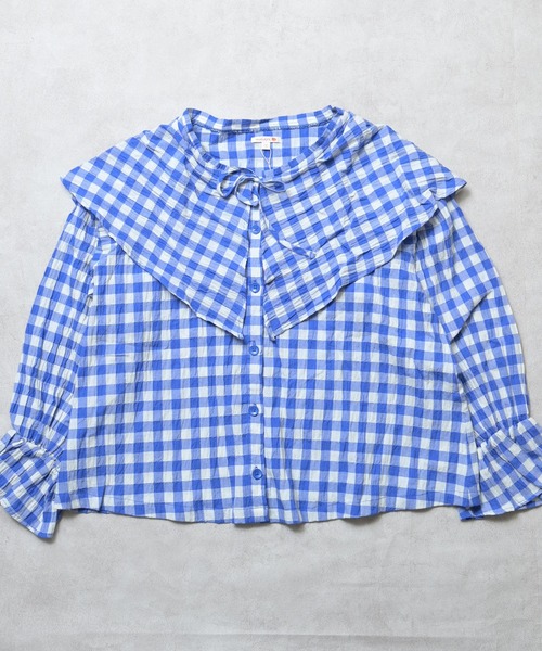 MARKEY'S（マーキーズ）の「ギンガムビッグカラーブラウス/おとな（シャツ/ブラウス・レディース・オレンジ/ブラック/レッド/ブルー・160cm）」の5枚目の写真