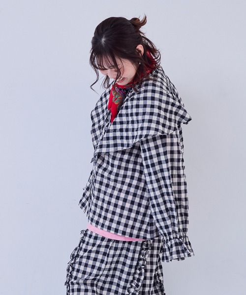 MARKEY'S（マーキーズ）の「ギンガムビッグカラーブラウス/おとな（シャツ/ブラウス・レディース・オレンジ/ブラック/レッド/ブルー・160cm）」の14枚目の写真