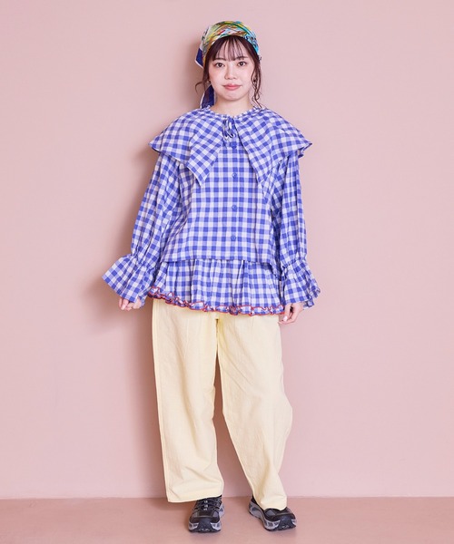 MARKEY'S（マーキーズ）の「ギンガムビッグカラーブラウス/おとな（シャツ/ブラウス・レディース・オレンジ/ブラック/レッド/ブルー・160cm）」の7枚目の写真