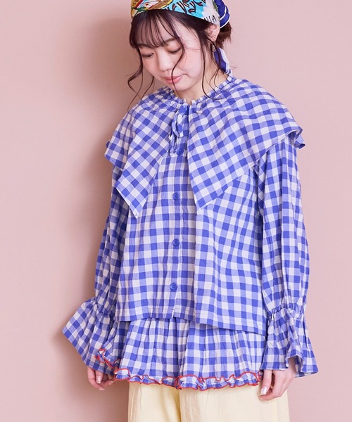 MARKEY'S（マーキーズ）の「ギンガムビッグカラーブラウス/おとな（シャツ/ブラウス・レディース・オレンジ/ブラック/レッド/ブルー・160cm）」の6枚目の写真