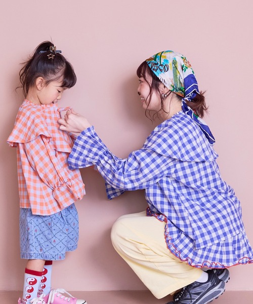 MARKEY'S（マーキーズ）の「ギンガムビッグカラーブラウス/おとな（シャツ/ブラウス・レディース・オレンジ/ブラック/レッド/ブルー・160cm）」の11枚目の写真