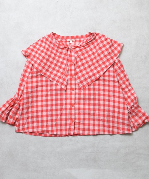MARKEY'S（マーキーズ）の「ギンガムビッグカラーブラウス/おとな（シャツ/ブラウス・レディース・オレンジ/ブラック/レッド/ブルー・160cm）」の21枚目の写真