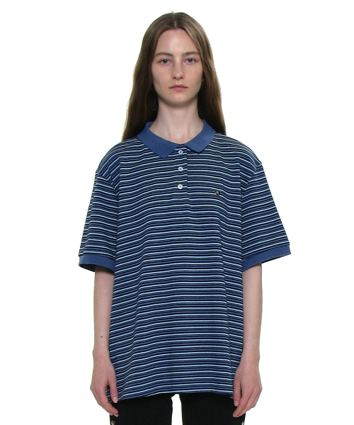 Страйп шот‑слеев свитер поло T‑shirt _BLUE