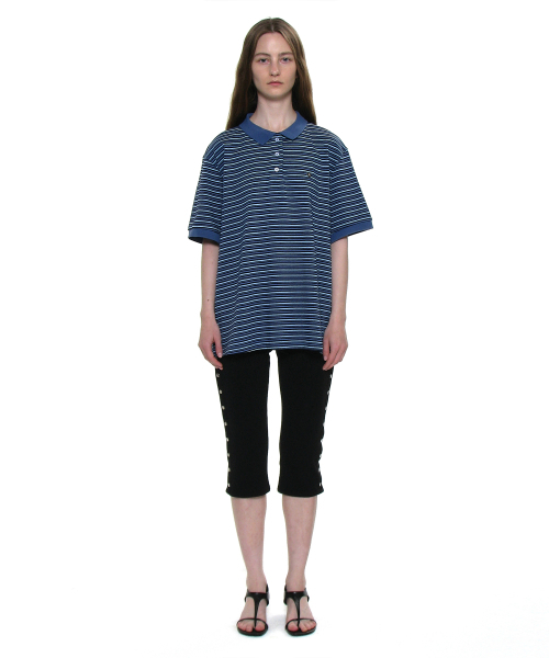PARTIMENTO WOMEN（パルティメントウィメン）の「ストライプショートスリーブポロTシャツ_ブルー（ポロシャツ・レディース・その他・ONE SIZE）」の2枚目の写真