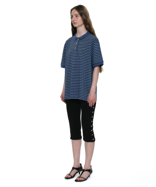 PARTIMENTO WOMEN（パルティメントウィメン）の「ストライプショートスリーブポロTシャツ_ブルー（ポロシャツ・レディース・その他・ONE SIZE）」の3枚目の写真