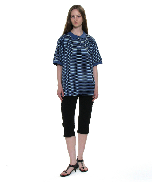 PARTIMENTO WOMEN（パルティメントウィメン）の「ストライプショートスリーブポロTシャツ_ブルー（ポロシャツ・レディース・その他・ONE SIZE）」の5枚目の写真