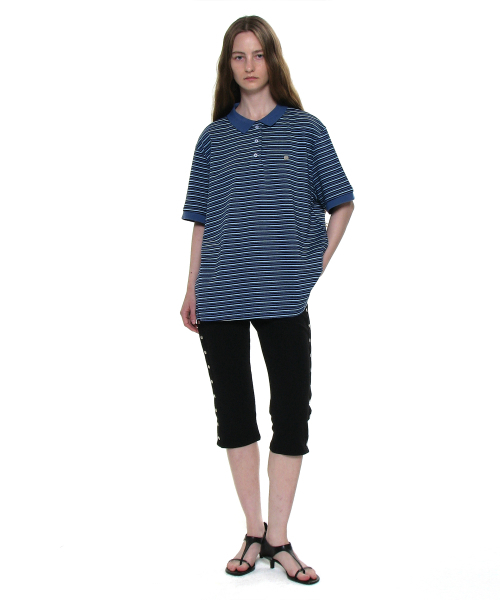 PARTIMENTO WOMEN（パルティメントウィメン）の「ストライプショートスリーブポロTシャツ_ブルー（ポロシャツ・レディース・その他・ONE SIZE）」の6枚目の写真