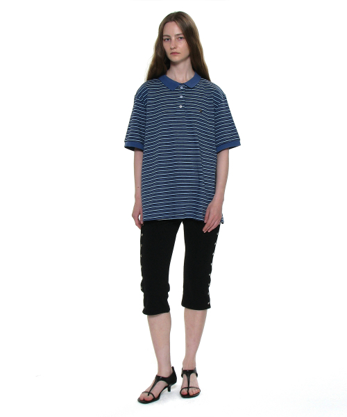 PARTIMENTO WOMEN（パルティメントウィメン）の「ストライプショートスリーブポロTシャツ_ブルー（ポロシャツ・レディース・その他・ONE SIZE）」の7枚目の写真
