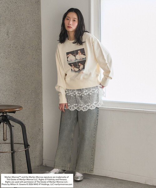 FREAK'S STORE（フリークスストア）の「マリリン・モンロー BURST SHOT SWEAT SHIRT/バースト ショット スウェット（スウェット・レディース・ライトグレー/オフホワイト/チャコール・ﾌﾘ-）」の16枚目の写真