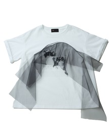 【mien】チュールmixキャットプリントTee