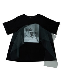 mien（ミアン）の「【mien】チュールmixキャットプリントTee（Tシャツ/カットソー）」