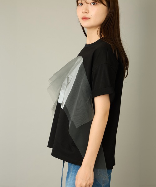 mien（ミアン）の「【mien】チュールmixキャットプリントTee（Tシャツ/カットソー・レディース・ブラック/ホワイト・38）」の12枚目の写真