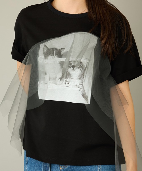 mien（ミアン）の「【mien】チュールmixキャットプリントTee（Tシャツ/カットソー・レディース・ブラック/ホワイト・38）」の11枚目の写真