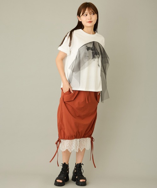 mien（ミアン）の「【mien】チュールmixキャットプリントTee（Tシャツ/カットソー・レディース・ブラック/ホワイト・38）」の15枚目の写真
